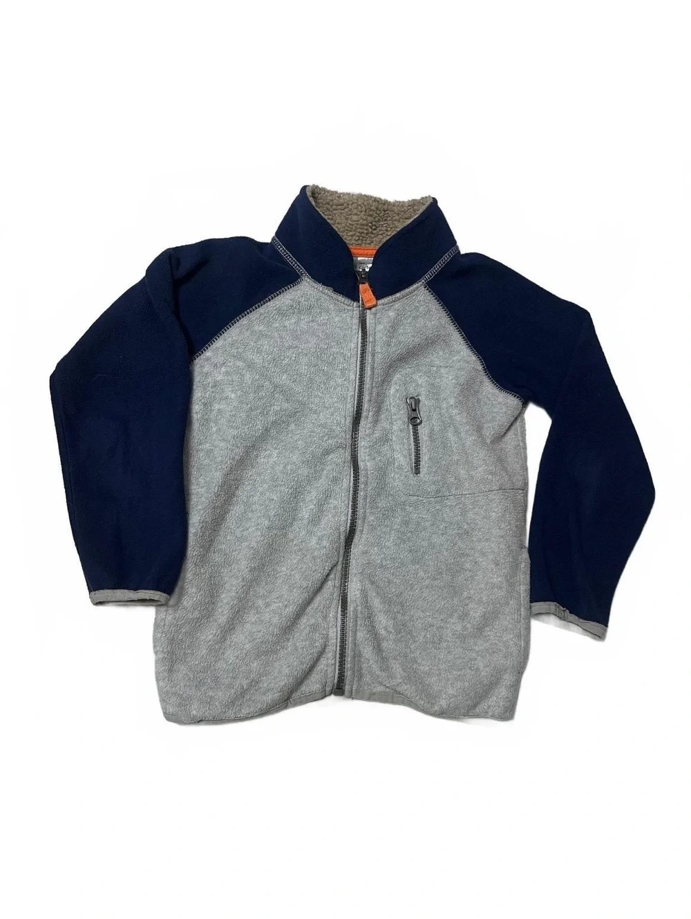 Carter's Boy Size 6 Fleece Jacket Gray Navy Blue Gorpcore Outdoor Full Zip Coat